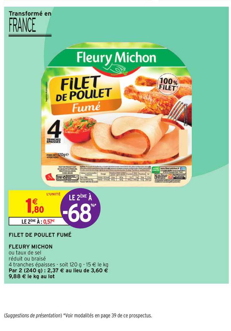 filet de poulet fumé fleury michon le 2ème à -68%