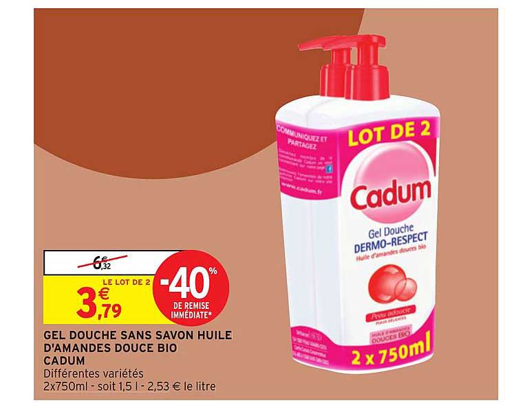 gel douche sans savon huile d'amandes douce bio cadum