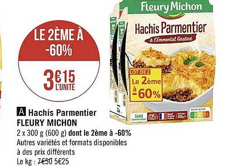 hachis parmentier fleury michon le 2ème à -60%