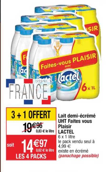 lait demi-écrémé uht faites vous plaisir lactel