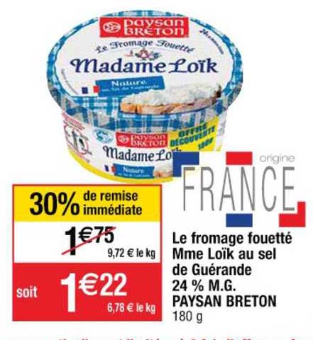 le fromage fouetté mme loïk au sel de guérande 24% m.g. paysan breton