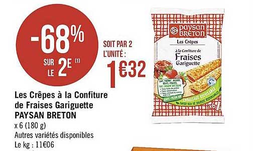 les crêpes à la confiture de fraise gariguette paysan breton -68% sur le 2è