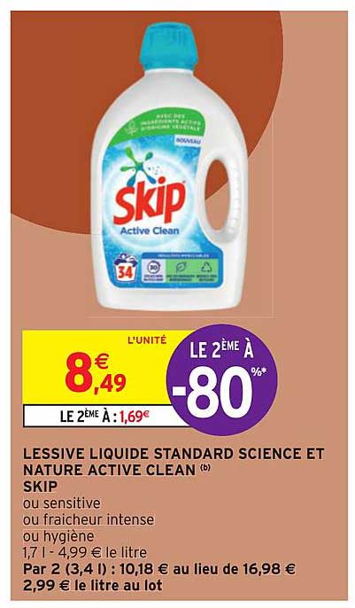 lessive liquide standard science et nature active clean skip
