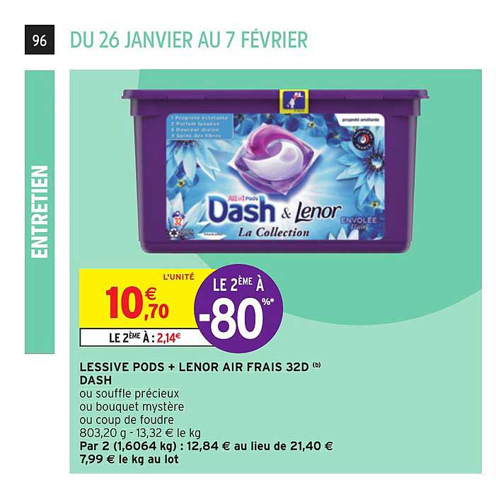 lessive pods + lenor air frais 32d dash
