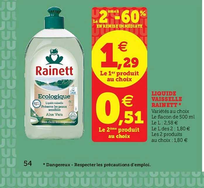 Liquide Vaisselle Rainett Le 2ème à -60% En Remise Immédiate