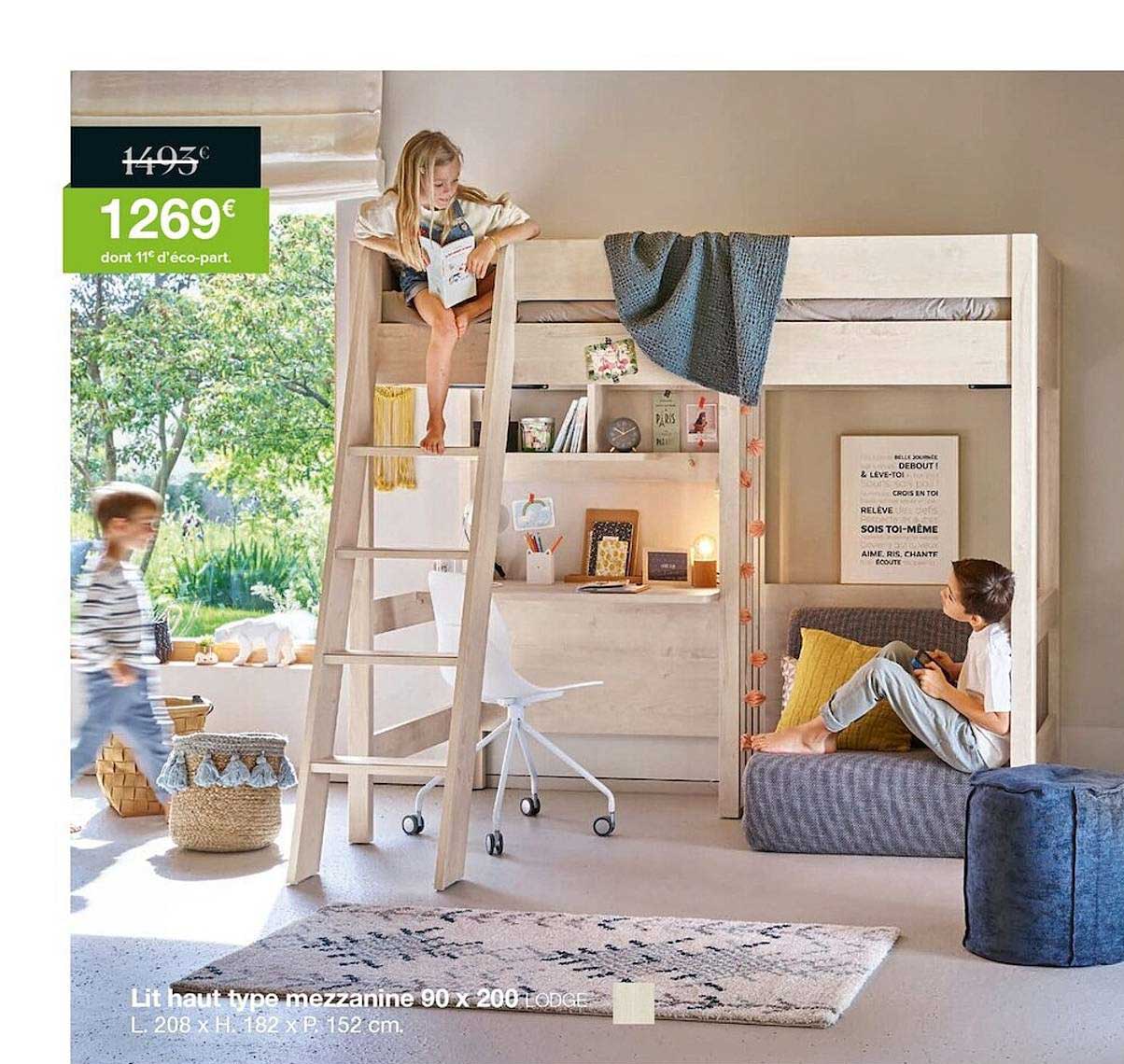 lit haut type mezzanine 90 x 200