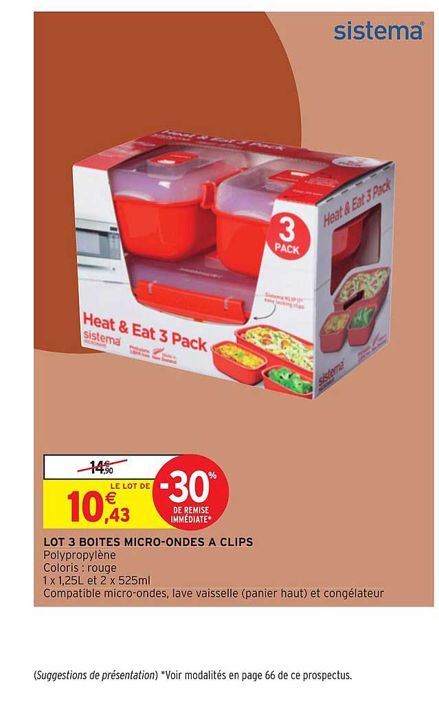 lot 3 boîtes micro-ondes à clips