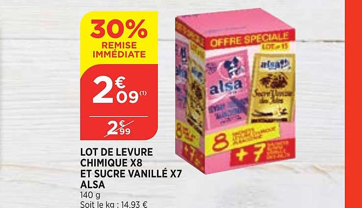 lot de levure chimique x8 et sucre vanillé x7 alsa