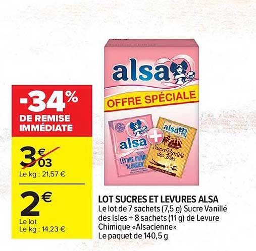 lot sucres et levures alsa -34% de remise immédiate