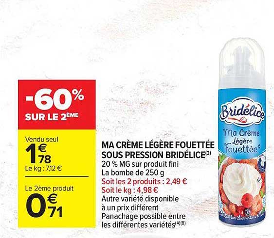 ma crème légère fouettée sous pression bridélice -60% sur le 2ème