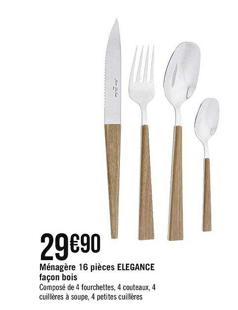 ménagère 16 pièces élégance façon bois