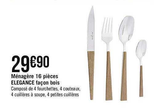 ménagère 16 pièces elegance façon bois