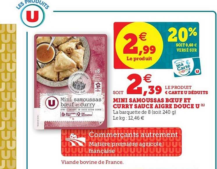 mini samoussas bœuf et curry sauce aigre douce u