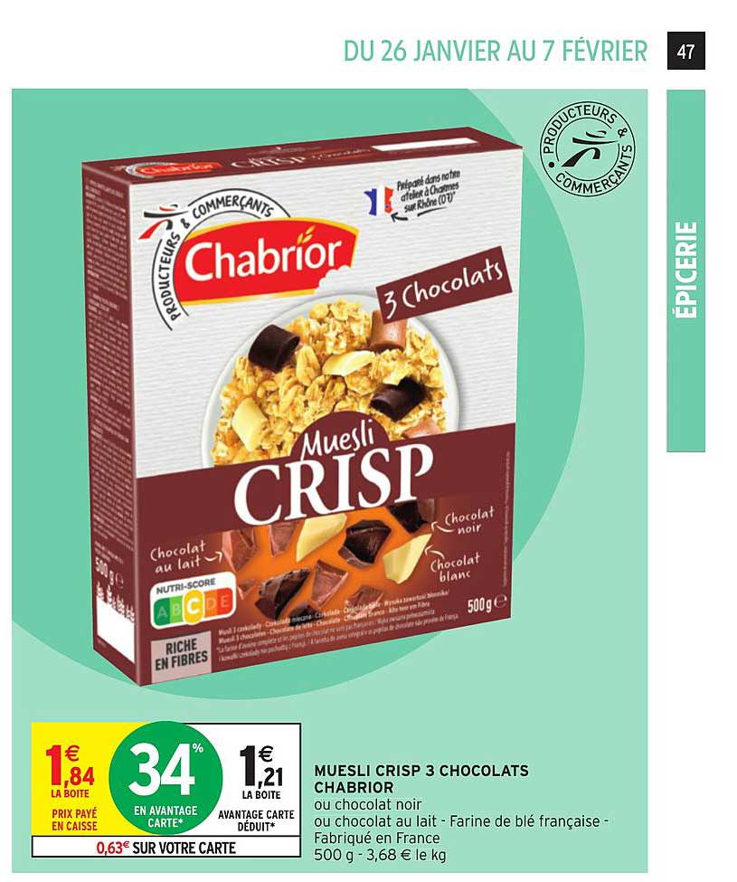 Muesli Crisp 3 Chocolats Chabrior