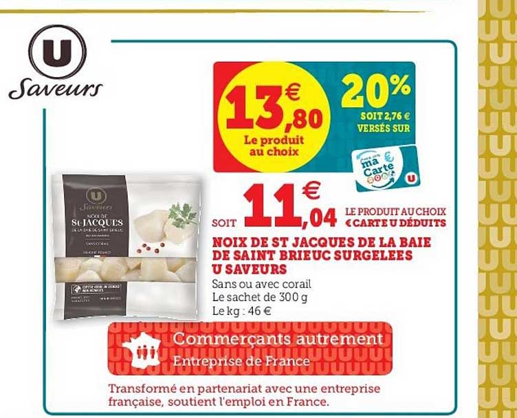 noix de st jacques de la baie de saint brieuc surgelées u saveurs