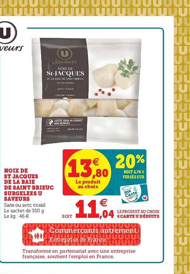 noix de st jacques de la baie de saint brieuc surgelées u saveurs