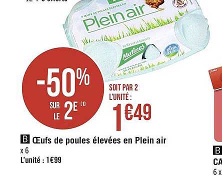 œufs de poules élevées en plein air -50% sur le 2è