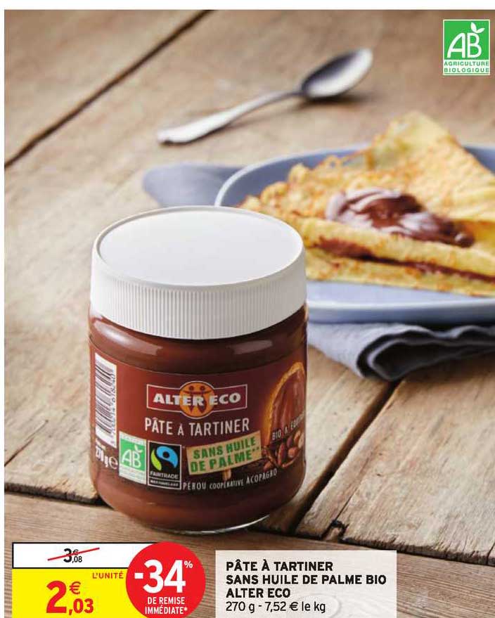 pâte à tartiner sans huile de palme bio alter eco -34% de remise immédiate