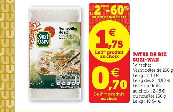 pates riz suzi wan le 2ème à -70% en remise immédiate