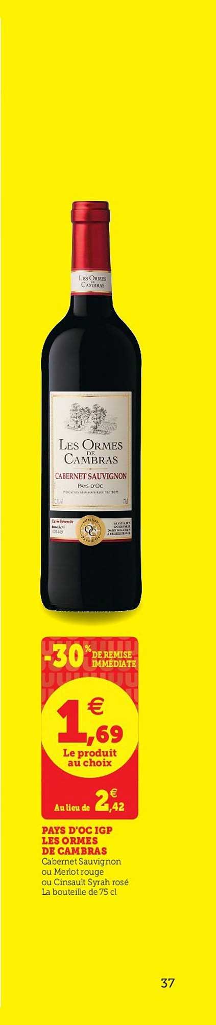 pays d'oc igp les ormes de cambras -30% de remise immédiate