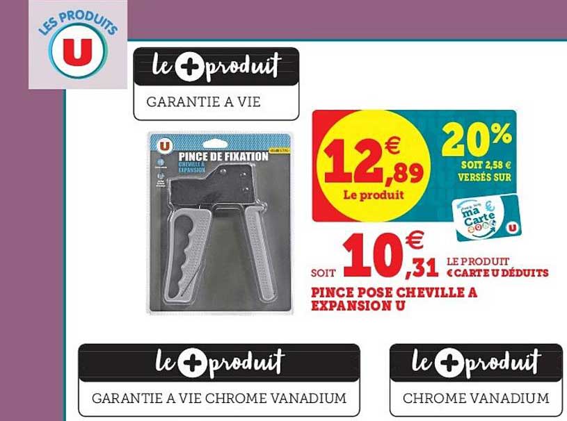 pince pose cheville à expansion u