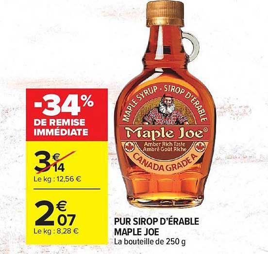 pur sirop d'érable maple joe -34% de remise immédiate