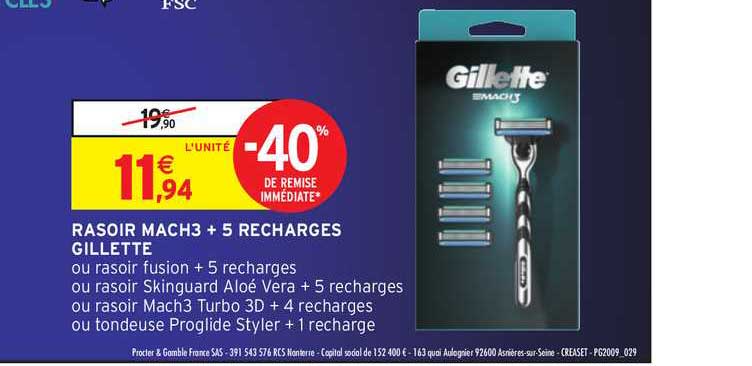 rasoir mach3 + 5 recharges gillette -40% de remise immédiate