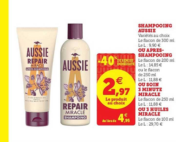 Shampooing Aussie Ou Après Shampooing Ou Soin 3 Minute Miracle Ou 3 Huiles Miracle -40% De Remise Immédiate