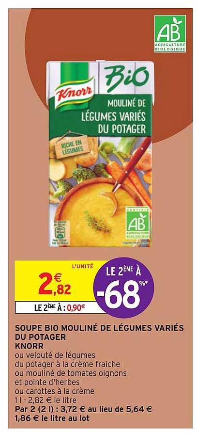 soupe bio mouliné de légumes variés du potager knorr