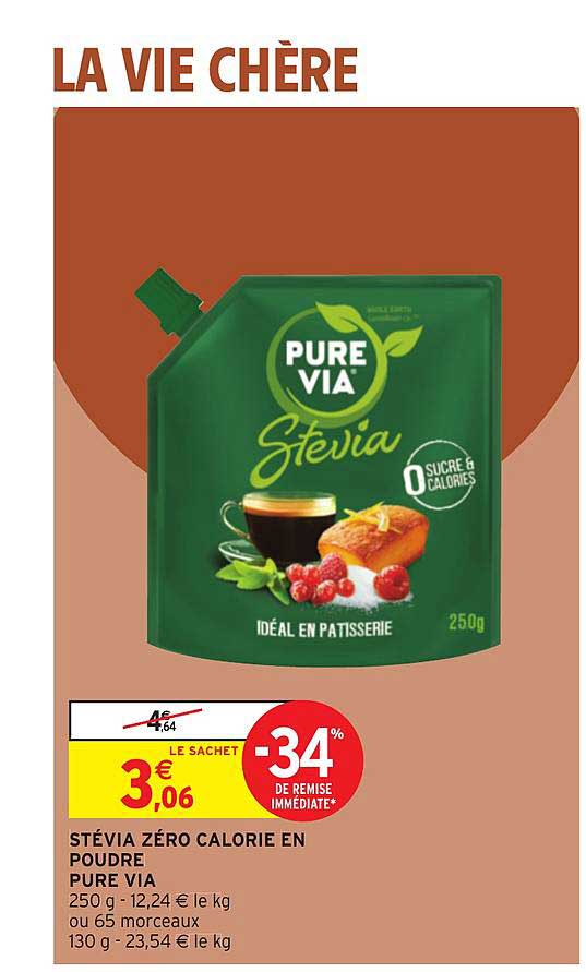 stévia zéro calorie en poudre pur via