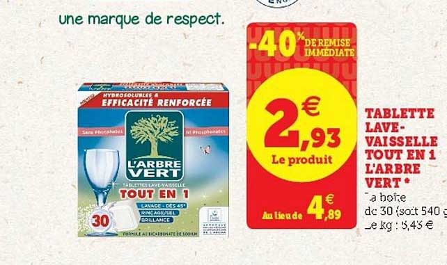tablette lave vaisselle tout en 1 l'arbre vert -40% de remise immédiate