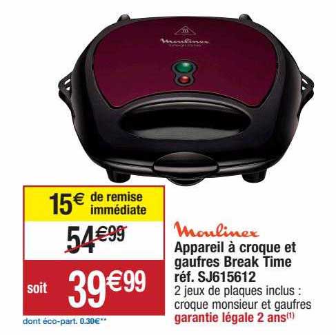 appareil à croque et gaufres break time moulinex