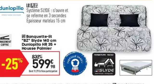 banquette-lit "bz" slyde dunlopillo hr35 + housse palmier