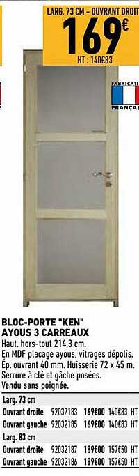 bloc-porte "ken" ayous 3 carreaux