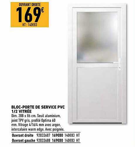 bloc-porte de service pvc 1-2 vitrée