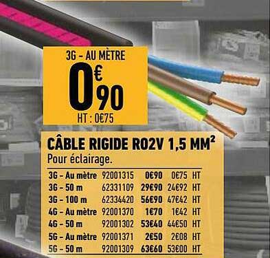 câble rigide r02v 1.5 mm²