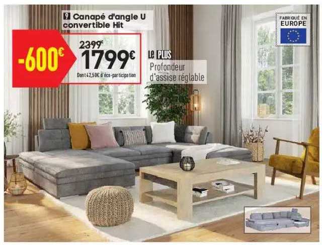 canapé d'angle U convertible hit