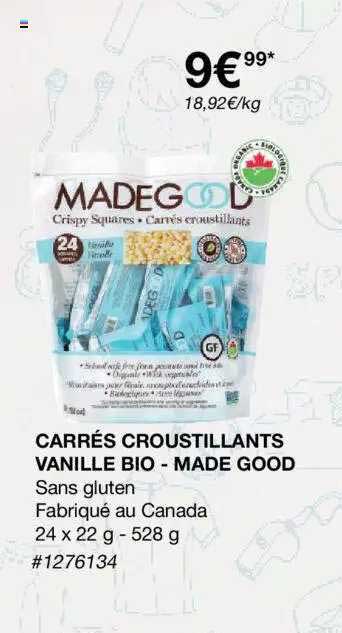 carrés croustillants vanille bio made good