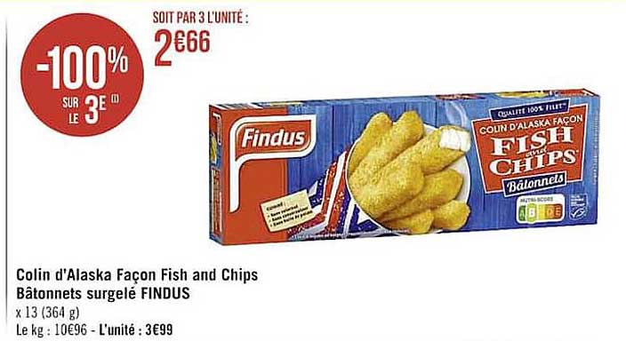colin d'alaska façon fish and chips bâtonnets surgelé findus