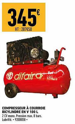 compresseur à courroie bicylindre en v 100 l