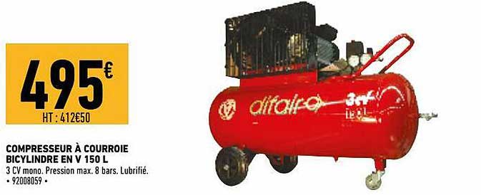 compresseur à courroie bicylindre en v 150 l