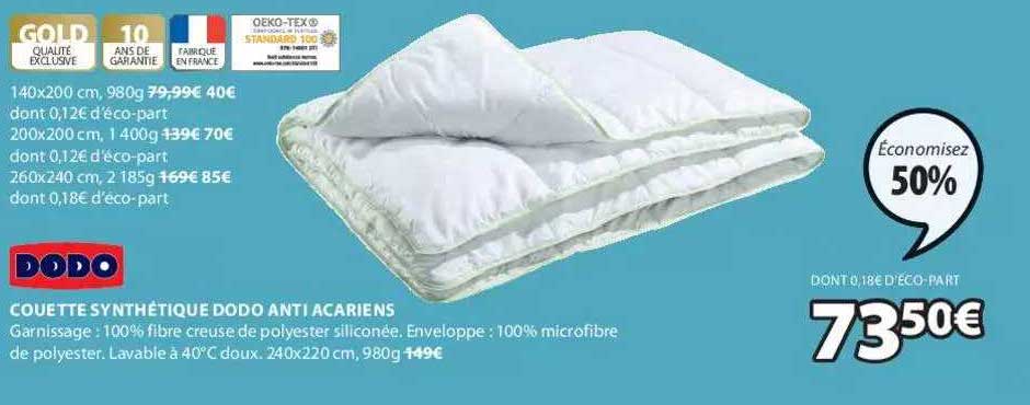 couettes synthétique dodo anti acariens
