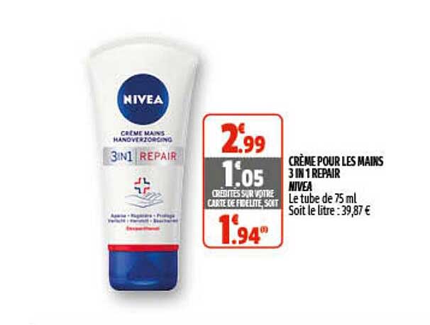 crème pour les mains 3in1 repair nivea
