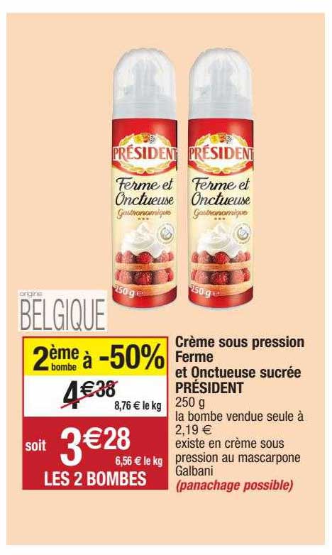 crème sous pression ferme et onctueuse sucrée président