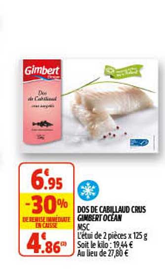 dos de cabillaud crus gimbert océan