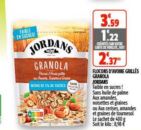 flocons d'avoine grillés granola jordans