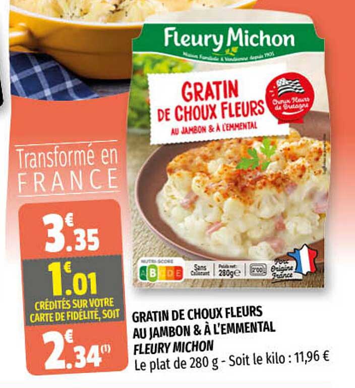 gratin de choux fleurs au jambon & à l'emmental fleury michon