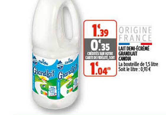 lait demi-écrémé grandlait candia