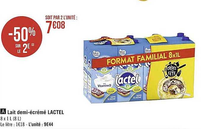 Lait Demi-écrémé Lactel