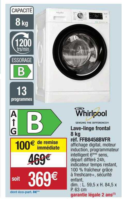 lave-linge frontal 8 kg whirlpool